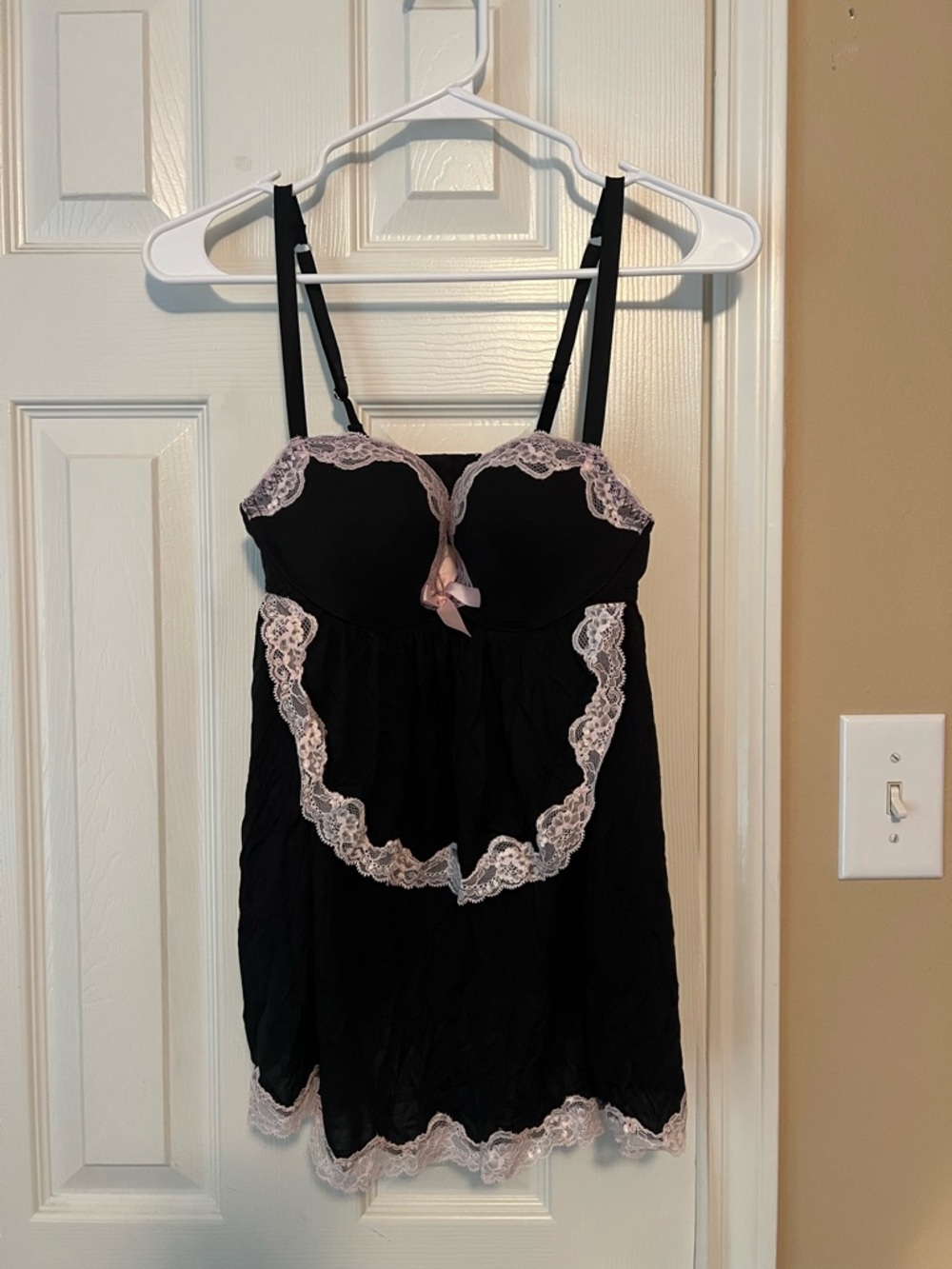 Victoria's Secret Black Chemise with Light Pink Lace Trim
